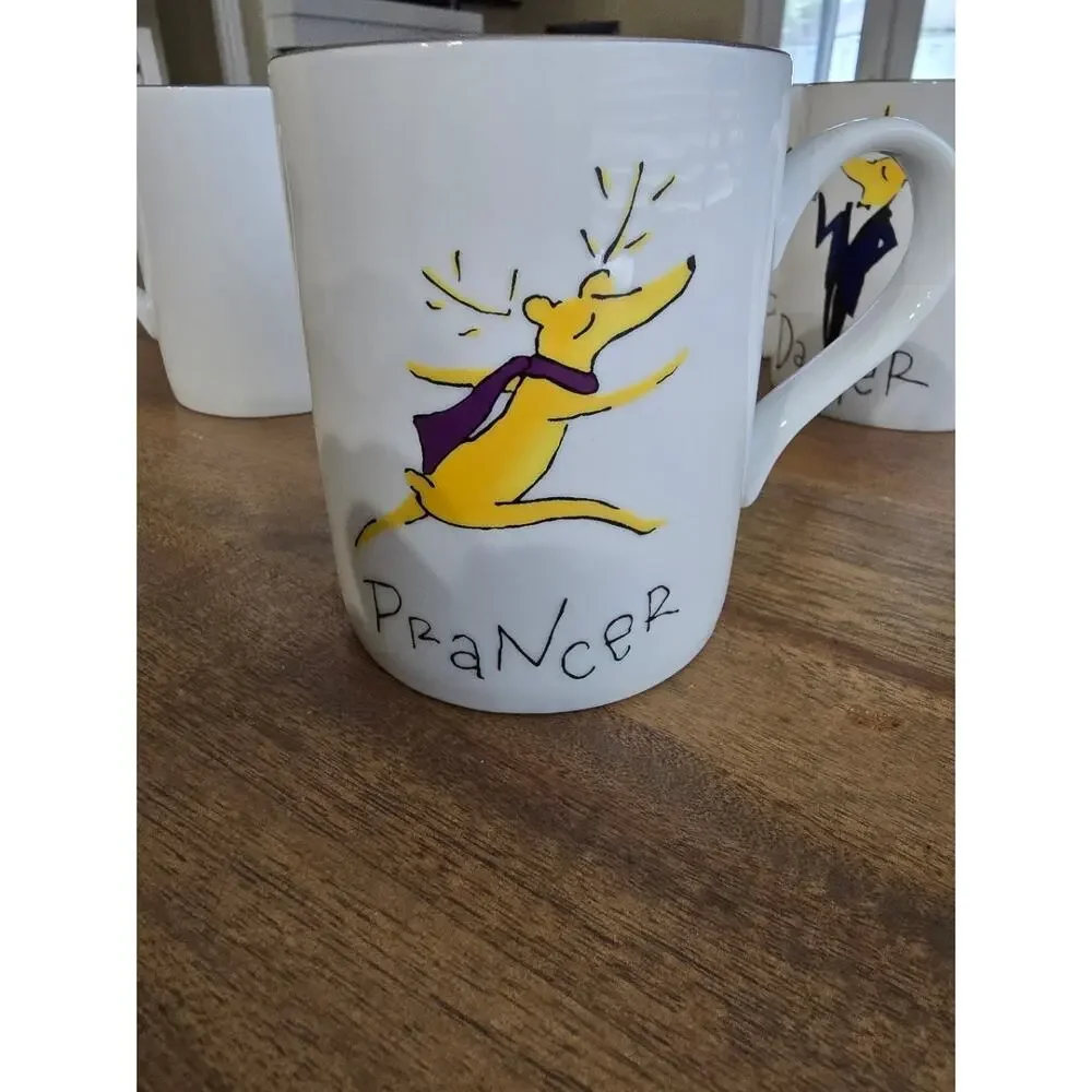 Pottery Barn Reindeer Mug White Christmas Holiday Coffee Cup NEW